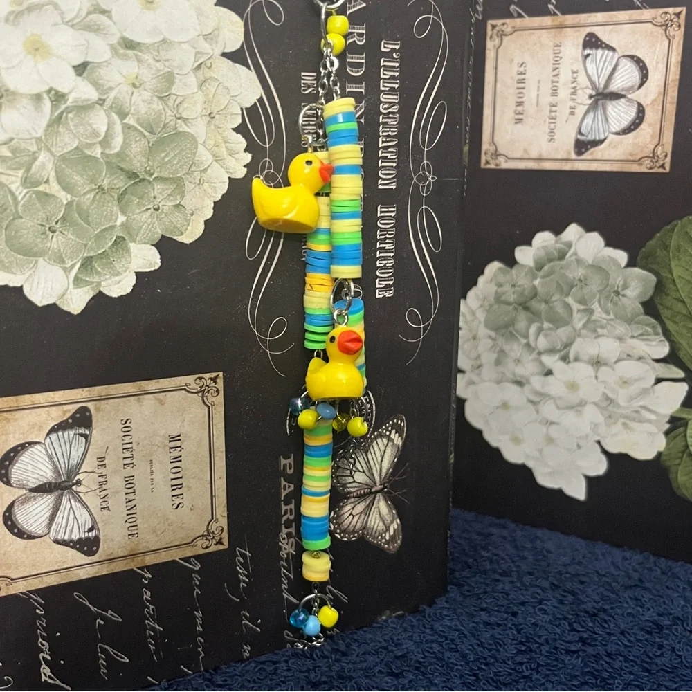 Colorful Beaded Phone Charm with Duck Design